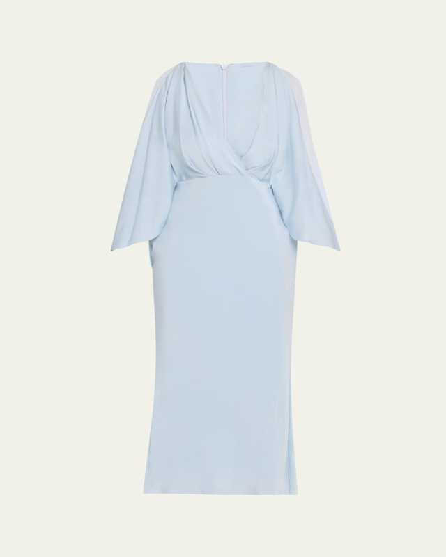 Deep V Cascade Midi Silk Dress
